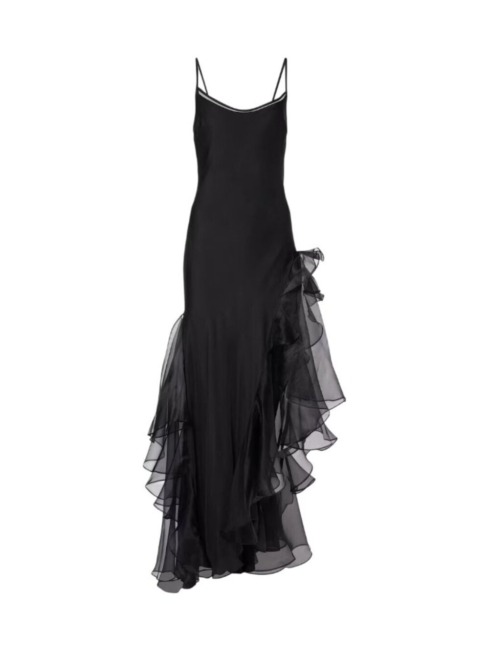 SIR Sage Flounce Ruffled Sheer Silk Maxi Dress in Black